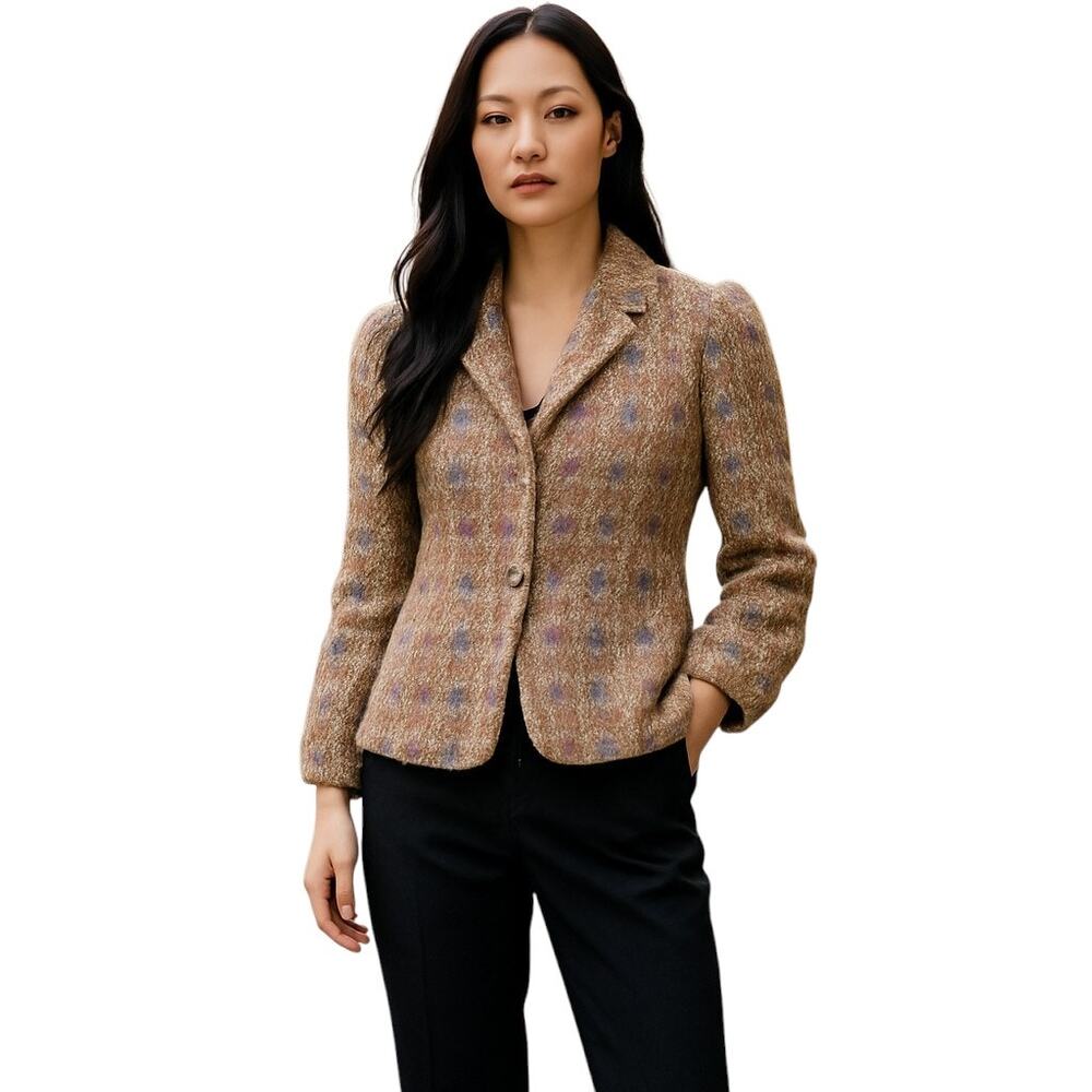 Donnkenny Tan Pink Lavender Lambswool Blend Lined Puff Princess Sleeve Jacket M